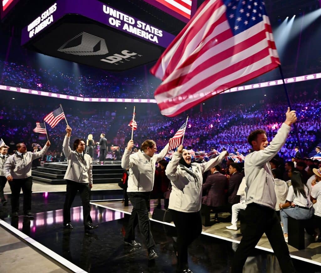 Photo of the WorldSkills USA team on stage.